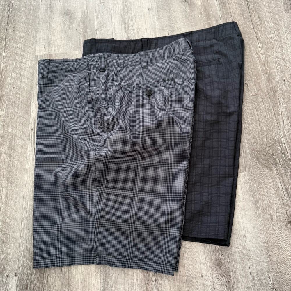 Lot Of 2 Ben Hogan Golf Shorts Mens 40 Gray Plaid Performance Stretch Flat Front